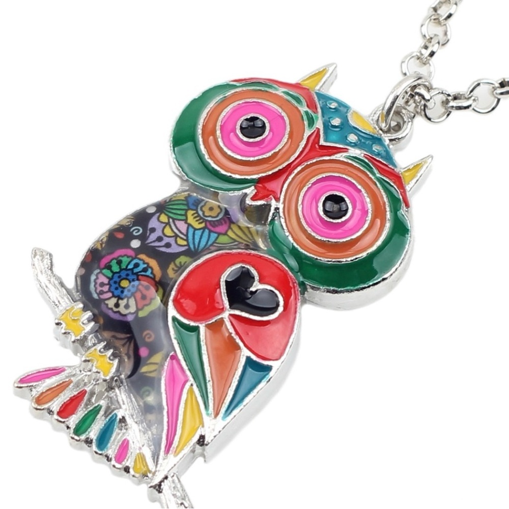 Colorful Owl Pendant Necklace - Picture 3 of 5
